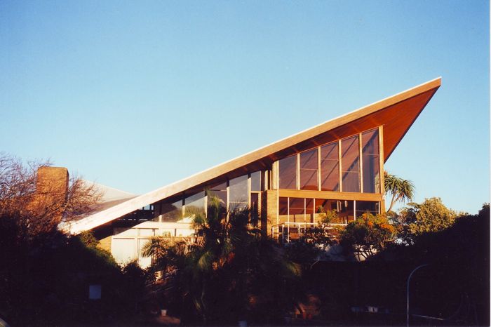 Early morning sun brightens the yellow-wood ceiling